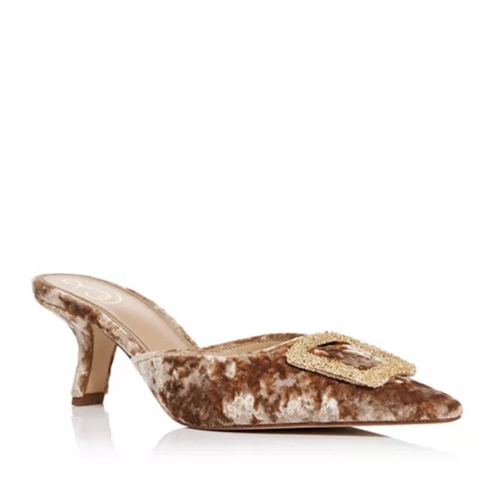 Sam Edelman Brown Gold Heels Velvet Mules